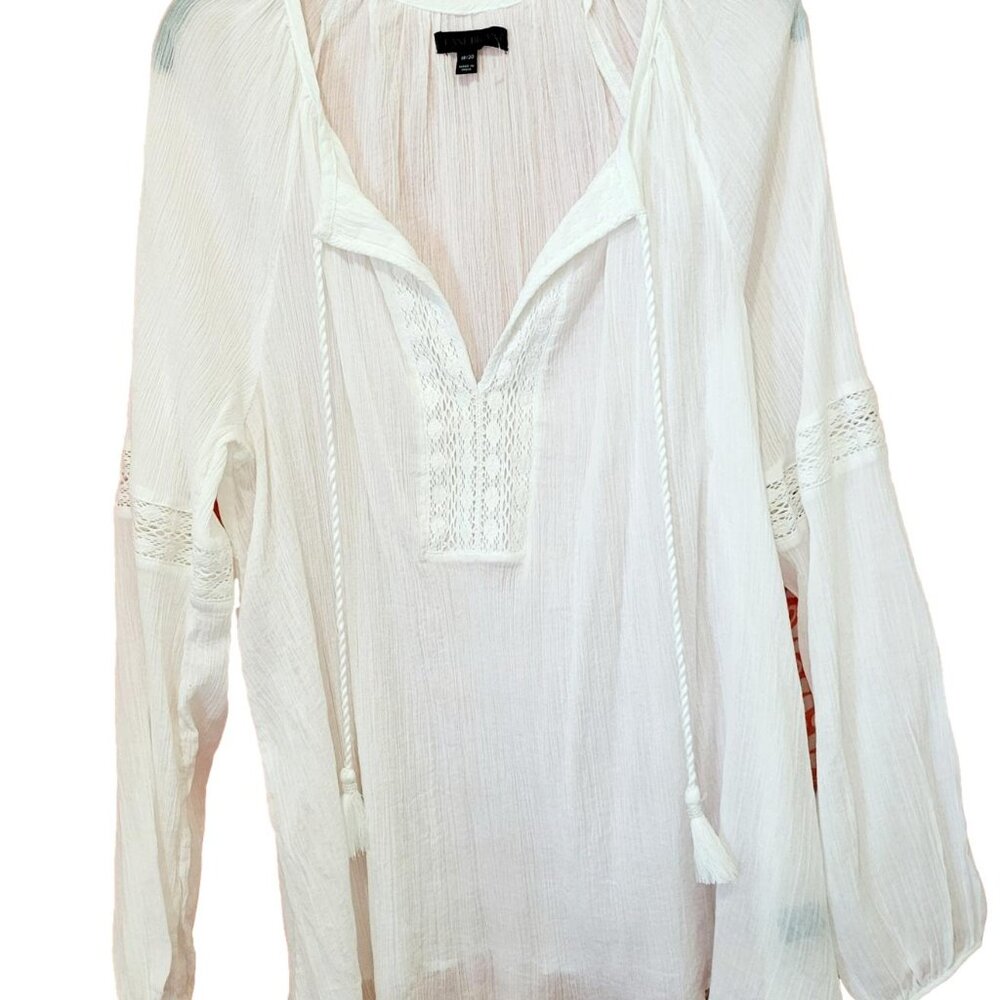 Lane Bryant XXL 18/20 White Cotton Guaze Split Neck Top Blouse Casual New